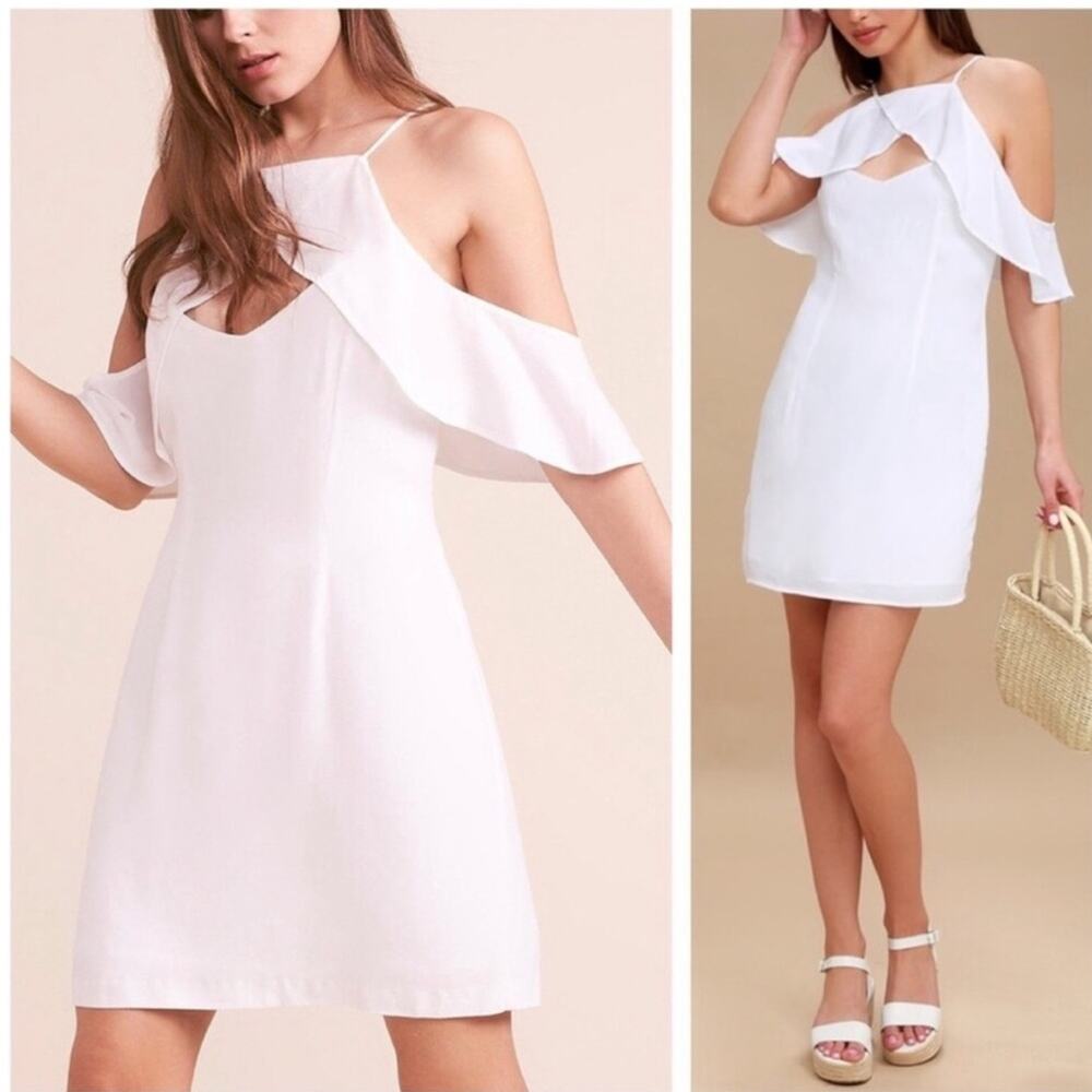 BB Dakota Kaless White Ruffle Mini Dress 6 NEW Coquette Bridal Minimalist Clean - Picture 4 of 4